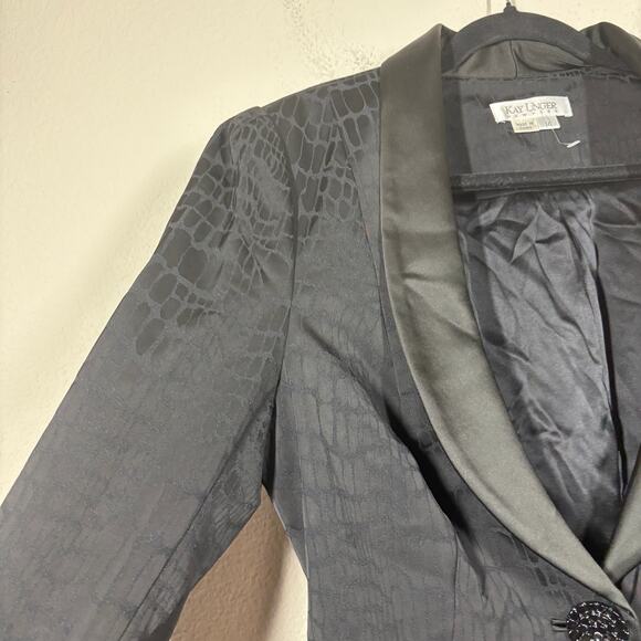 Kay Unger 14 Reptile Print Satin Collar Single Breasted Blazer Jacket Black - Picture 3 of 8